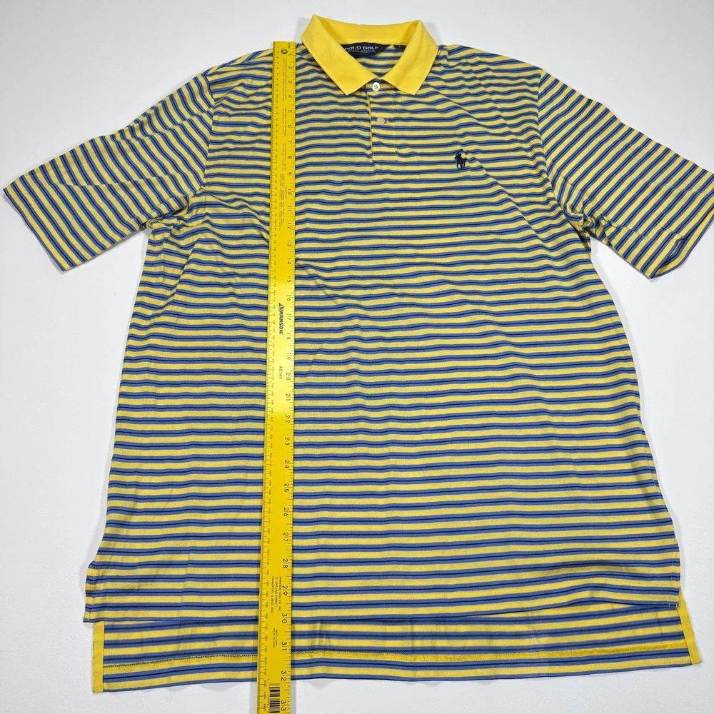 Polo Golf Ralph Lauren Mens L Yellow Blue Striped Pima Cotton Golf Polo Shirt